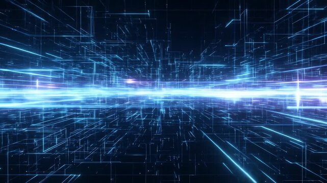 Futuristic digital grid with glowing blue lines