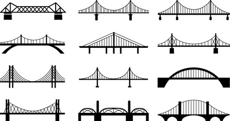 Collection of diverse architectural bridge designs showcasing various structural engineering styles and forms