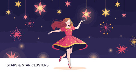 Dancing With Stars Girl In Dress Enjoying Magical Night Scene