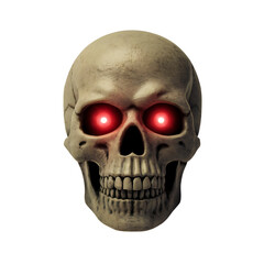 Obraz premium Creepy skull with glowing red eyes isolated on transparent background, a symbol of halloween, horror, and the macabre