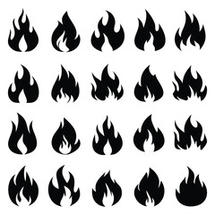 Burning flame icon set with hot red and orange elements vector design