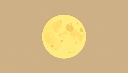 Simple yellow moon on beige background