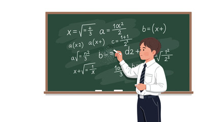 Diligent Math Teacher Explaining Equations on Blackboard in Educational Setting
