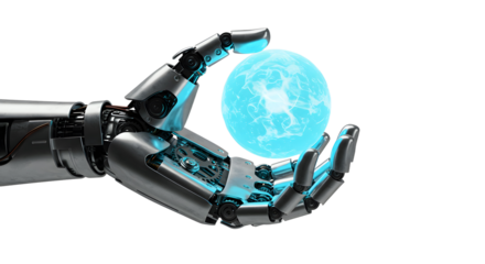 Robotic hand cradling a luminous sphere