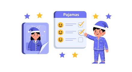 Cozy Pajama Check List With Happy Children Illustration Ready For Bedtime