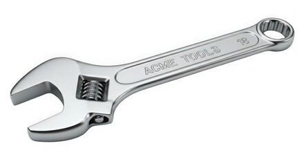 Shiny adjustable wrench on a black background