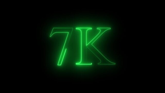 Neon line 7k Ultra HD icon isolated on black background, 7K followers. animation in Easy to put into any video.