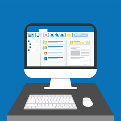 Email client on a computer screen. stock illustration