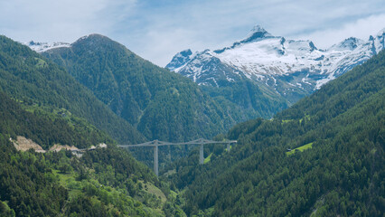 Simplon pass in Switzerland, mountain view, bridge in the Alps