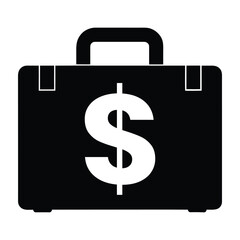 Black briefcase with white dollar sign symbol on white background money finance