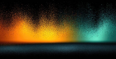 Abstract dark background with orange and teal particle bursts