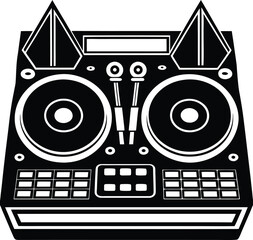 Vector art of a black and white vector illustration of a dj turntable setup perfect for music events and entertainment