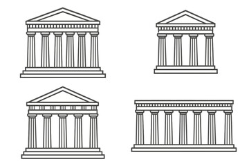 Obraz premium Ancient Greek Temples Vector Set. Classical Architecture Illustration Collection. Outline Parthenon Icon, Corinthian, Ionic, Doric Columns. Historic Landmarks, Museum Facade. Editable Clipart