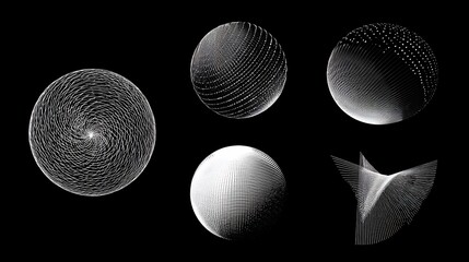 Fototapeta premium Abstract geometric forms crafted from lines and dots on black