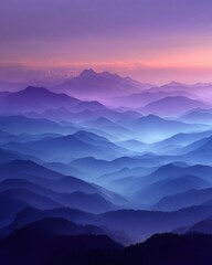 Obraz premium Serene, hazy mountain range at sunset, showcasing a gradient of purple and blue hues