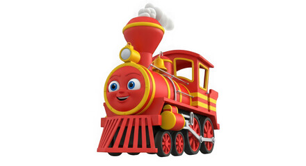 Friendly cartoon red steam train with a face