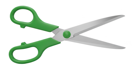 Green handled scissors isolated on transparent background