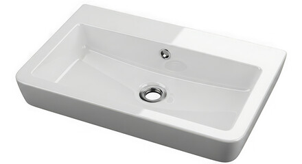 Modern rectangular white ceramic bathroom sink with chrome faucet and drain