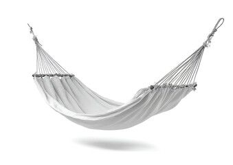 White fabric hammock suspended in the air on a white background with shadow canvas