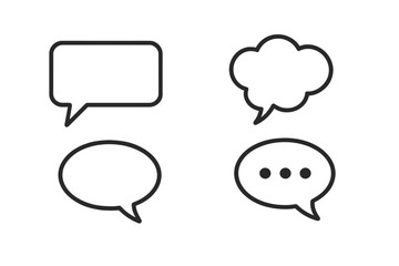 Blank speech bubble icons set vector. Chat dialog cloud collection, empty cartoon talk and thought balloons, message ellipse, square, rounded outline shapes. Communication, text, conversation concept.