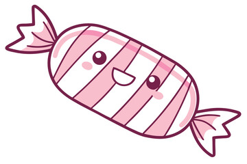 Naklejka premium A cheerful candy character smiles, wrapped in pink and white stripes, with transparent background