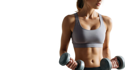 Fototapeta premium Active woman lifting dumbbells in a fitness workout session.