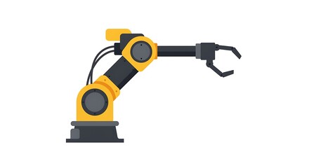 Illustration of a yellow robotic arm with a gripper, a symbol of automation and technology