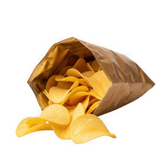 Potato chips spilling out of a bag isolated on transparent background