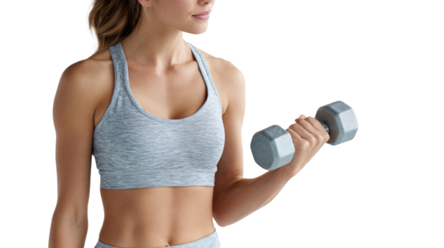 Fitness enthusiast lifting a dumbbell, showcasing strength and determination.