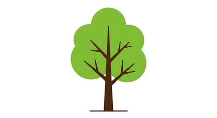 Vibrant green tree illustration with a sturdy brown trunk, a clean and simple graphic concept representing nature, growth, and environmental well-being. Ideal for ecological designs.