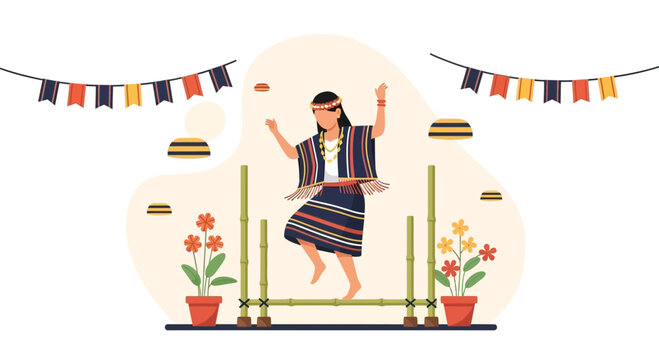 Celebrating Indigenous Heritage A Girl Dancing Tinikling Festive Illustration