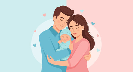 Obraz premium Blissful Family Embrace New Born Baby with Love and Affection