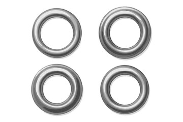 Shiny Metallic Grommet Set of 4, Realistic Vector Illustration, Isolated Silver Eyelets for Fabric, Curtain, Sewing Accessories, Industrial Hardware, Transparent Background, High-Detail Metal Rings