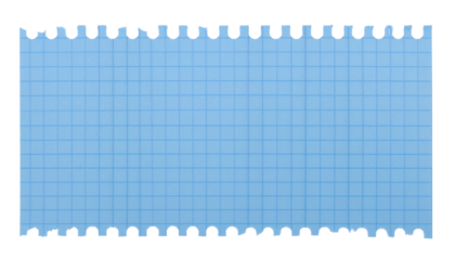 Design, texture, background, layout, stationery, note, creative, presentation, concept, minimalist, aesthetic — a single piece of torn grid paper with a blue edge, isolated on a white background.

