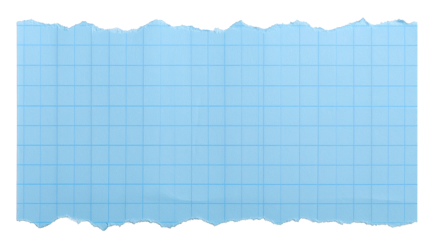 Design, texture, background, layout, stationery, note, creative, presentation, concept, minimalist, aesthetic — a single piece of torn grid paper with a blue edge, isolated on a white background.