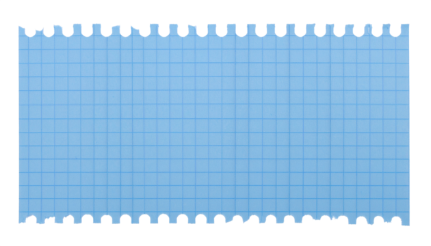 Design, texture, background, layout, stationery, note, creative, presentation, concept, minimalist, aesthetic — a single piece of torn grid paper with a blue edge, isolated on a white background.
