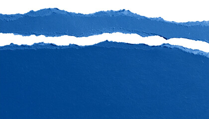 Isolated on a clean white background, the image features realistic, torn paper edges with an irregular, ripped blue texture. Ideal for digital design, scrapbooking, creative presentations, or collage 
