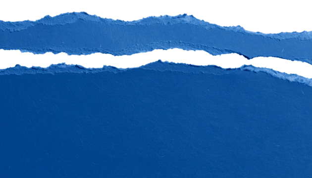 Isolated on a clean white background, the image features realistic, torn paper edges with an irregular, ripped blue texture. Ideal for digital design, scrapbooking, creative presentations, or collage 