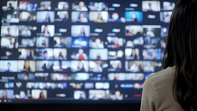 Person watching a large video call