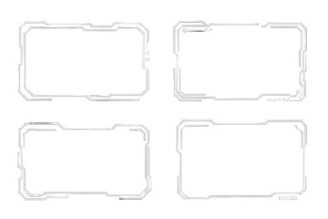 Futuristic technology UI frames set. Sci-fi computer interface, cyber digital panel borders. Abstract electronic circuit frame. Hi-tech screen HUD elements. Transparent background vector illustration.
