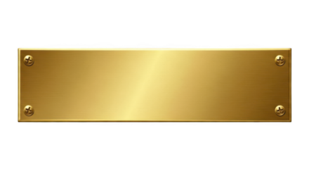 Rectangular golden plaque with rivets isolated on transparent background