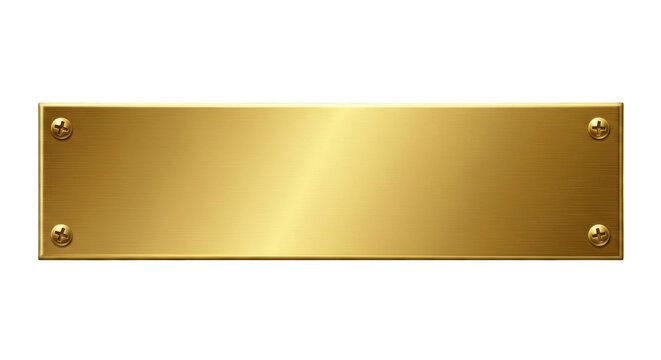 Rectangular golden plaque with rivets isolated on transparent background