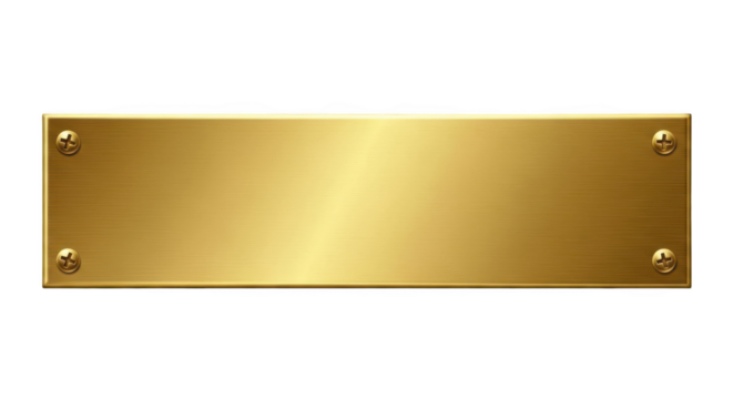 Rectangular golden plaque with rivets isolated on transparent background