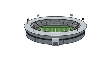Isometric view of a cartoon stadium with a soccer field, perfect for sports illustrations and designs