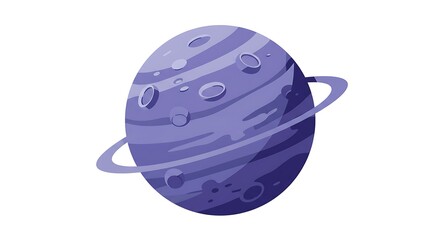 Vector illustration of a purple planet with rings and craters, isolated on a white background. Fictional celestial body for space-themed design.
