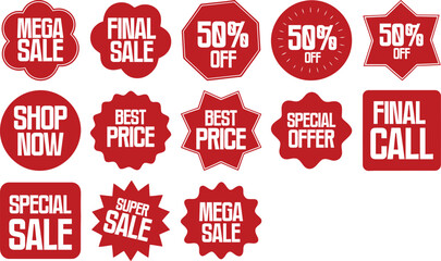 Red Sale Labels and Tags Design Elements for Marketing and Promotions