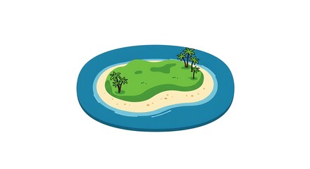 Obraz premium Serene Island Illustration Green Landscape and Turquoise Waters