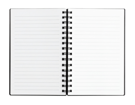 Open School Notebook with Blue Lines, isolated on a transparent background.