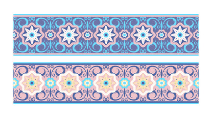 Floral ornaments stripes on white background