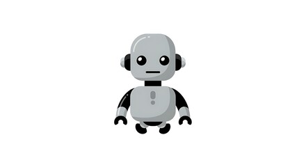 Simple flat design of a cute robot mascot. Futuristic android character representing artificial intelligence and technology, isolated on white.